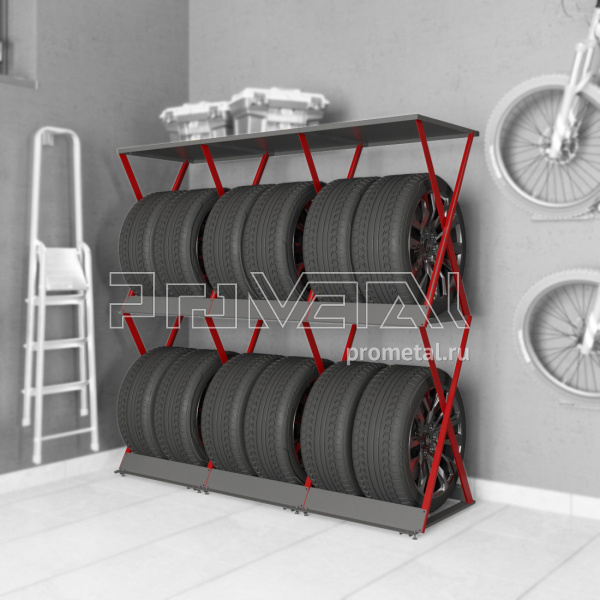 Стойка для колёс 2х6 на ножках с полкой