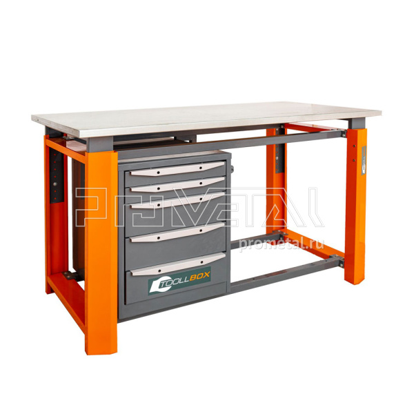 Верстак Тулбокс (1800, Оранж, оцинковка, Тумба с 5 ящиками)