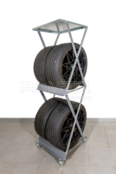 Стойка для колёс 2х2 на ножках с полкой