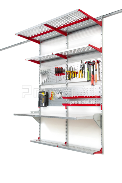 Верстак цинк +Полки 315*2+520 +ПП*2 1800х1200 (Красные)