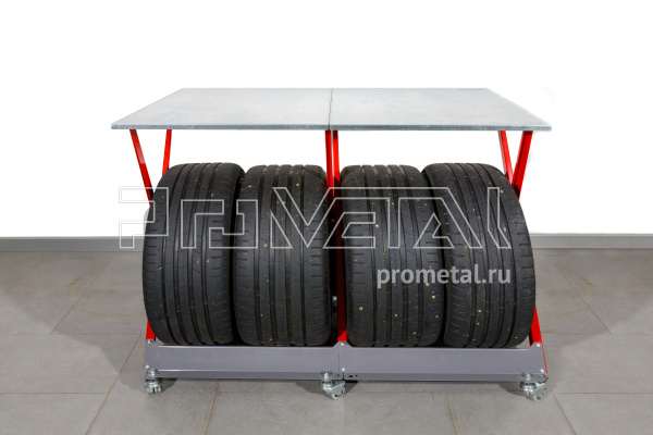 Стойка для колёс 1х4 на ножках со стальной столешницей