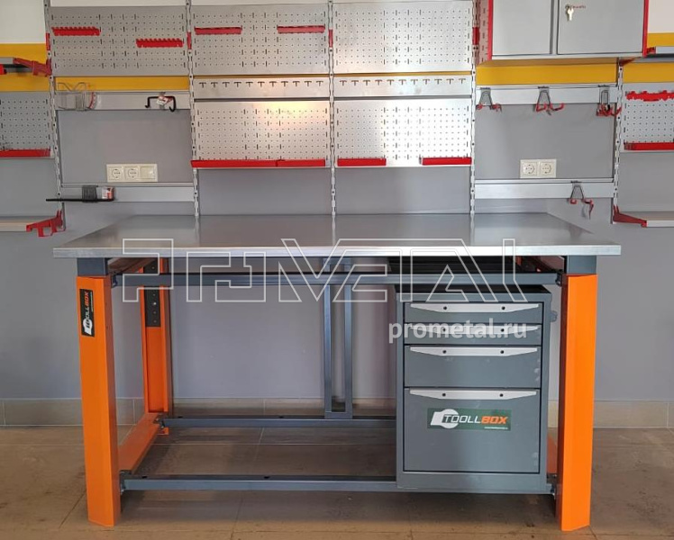 Верстак Тулбокс (1800, Оранж, оцинковка, Тумба с 4 ящиками)