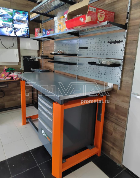 Верстак Тулбокс (1800, Оранж, оцинковка, Тумба с 4 ящиками)