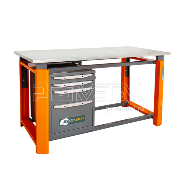 Верстак Тулбокс (1200, Оранж, оцинковка, Тумба с 4 ящиками)