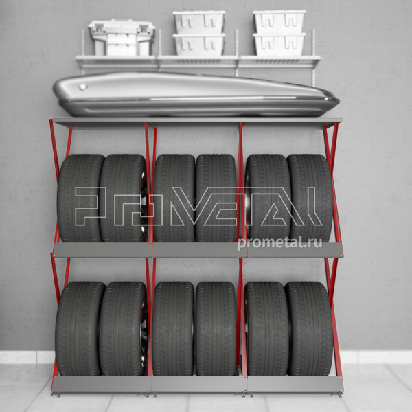 Стойка для колёс 2х6 на ножках с полкой