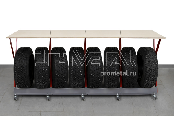 Стойка для колёс 1х8 на ножках с деревянной столешницей