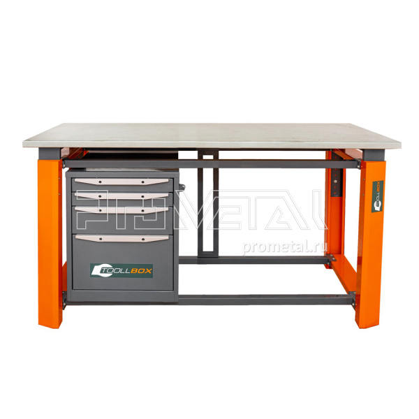 Верстак Тулбокс (1200, Оранж, оцинковка, Тумба с 4 ящиками)