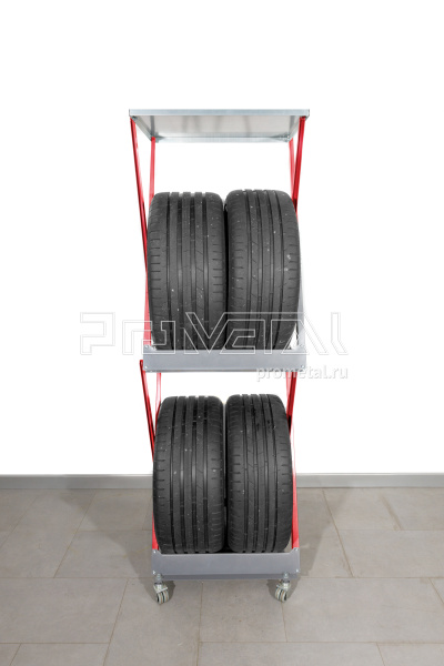 Стойка для колёс 2х2 на роликах с полкой