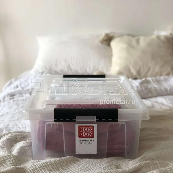 Контейнер 35 л низкий на колёсиках с крышкой, прозрачный, Rox Box