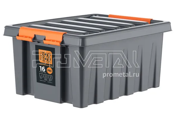 Контейнер особопрочный 16 л с крышкой, антрацит, Rox Box PRO
